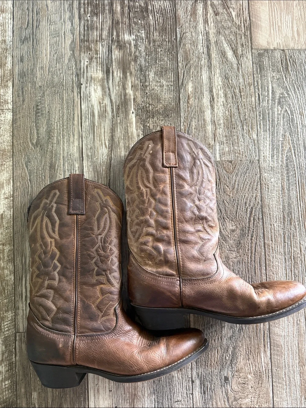 🌟Laredo 🌟Brown Embroidered Leather Cowboy Men Boots, 10.5 D